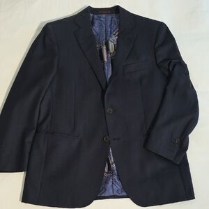 Etro 2 Button Blazer, IT 54, 44 US, Navy Blue Purple Herringbone sportcoat